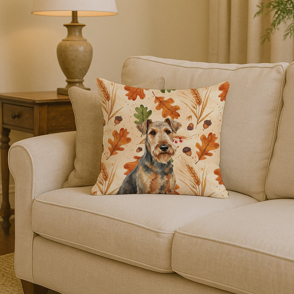 Grizzle Airedale Terrier Heirloom Fall Decorative Throw Pillow 14x14 Indoor Outdoor Accent Cushion, Fabric Cover with Insert for Sofa, Bed, Porch & Living Room