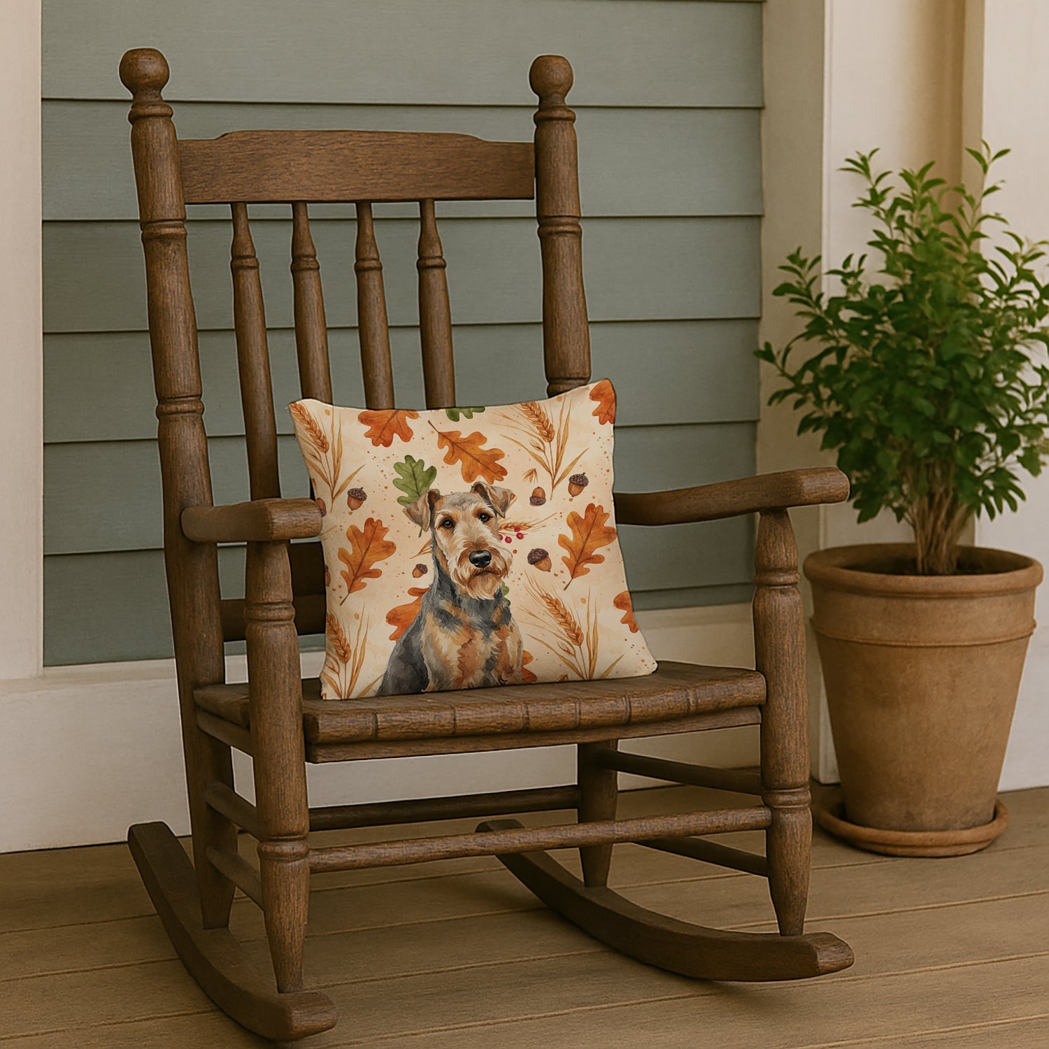 Grizzle Airedale Terrier Heirloom Fall Decorative Throw Pillow 14x14 Indoor Outdoor Accent Cushion, Fabric Cover with Insert for Sofa, Bed, Porch & Living Room