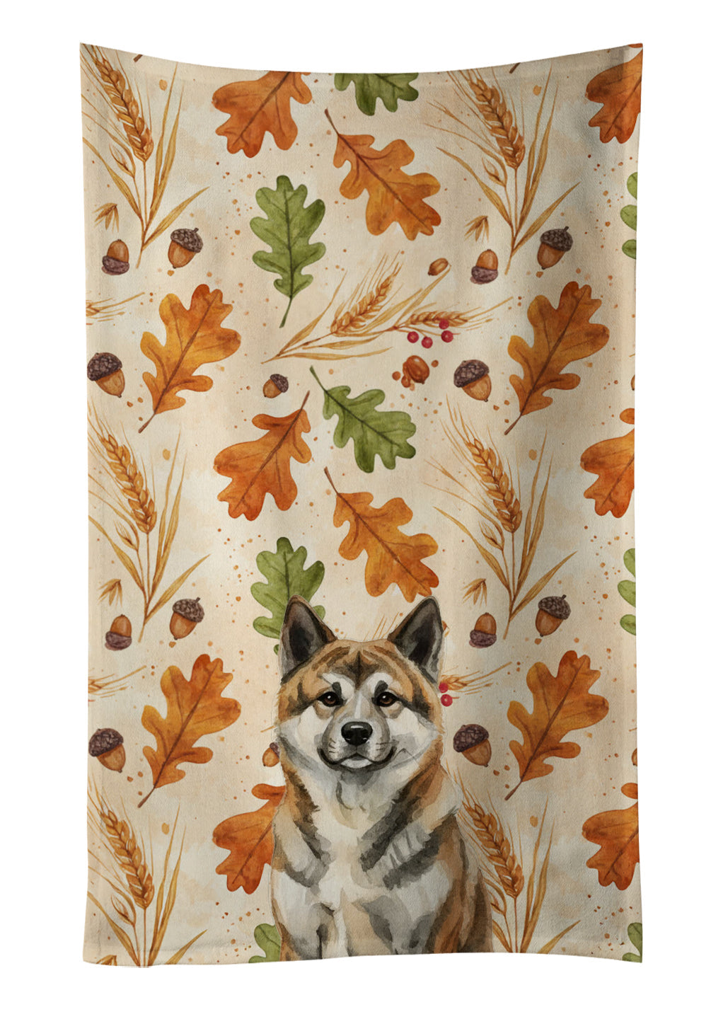 Brindle Akita Heirloom Fall Kitchen Towel Velour Plush Front and Cotton Loop Back Machine Washable
