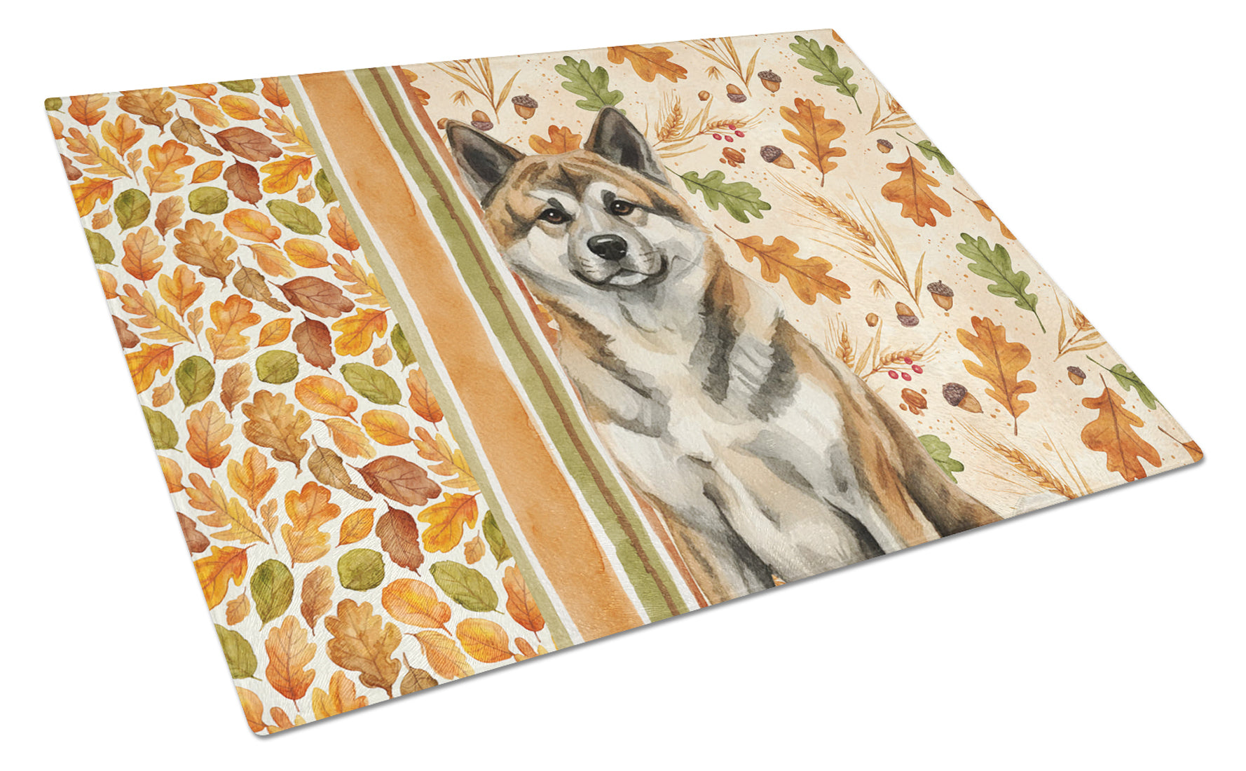 Brindle Akita Heirloom Fall Cutting Board Tempered Glass Kitchen Cutting Surface, Heat Resistant Chopping, Non-Slip Feet, Food Prep & Serving