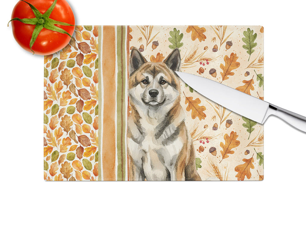 Brindle Akita Heirloom Fall Cutting Board Tempered Glass Kitchen Cutting Surface, Heat Resistant Chopping, Non-Slip Feet, Food Prep & Serving