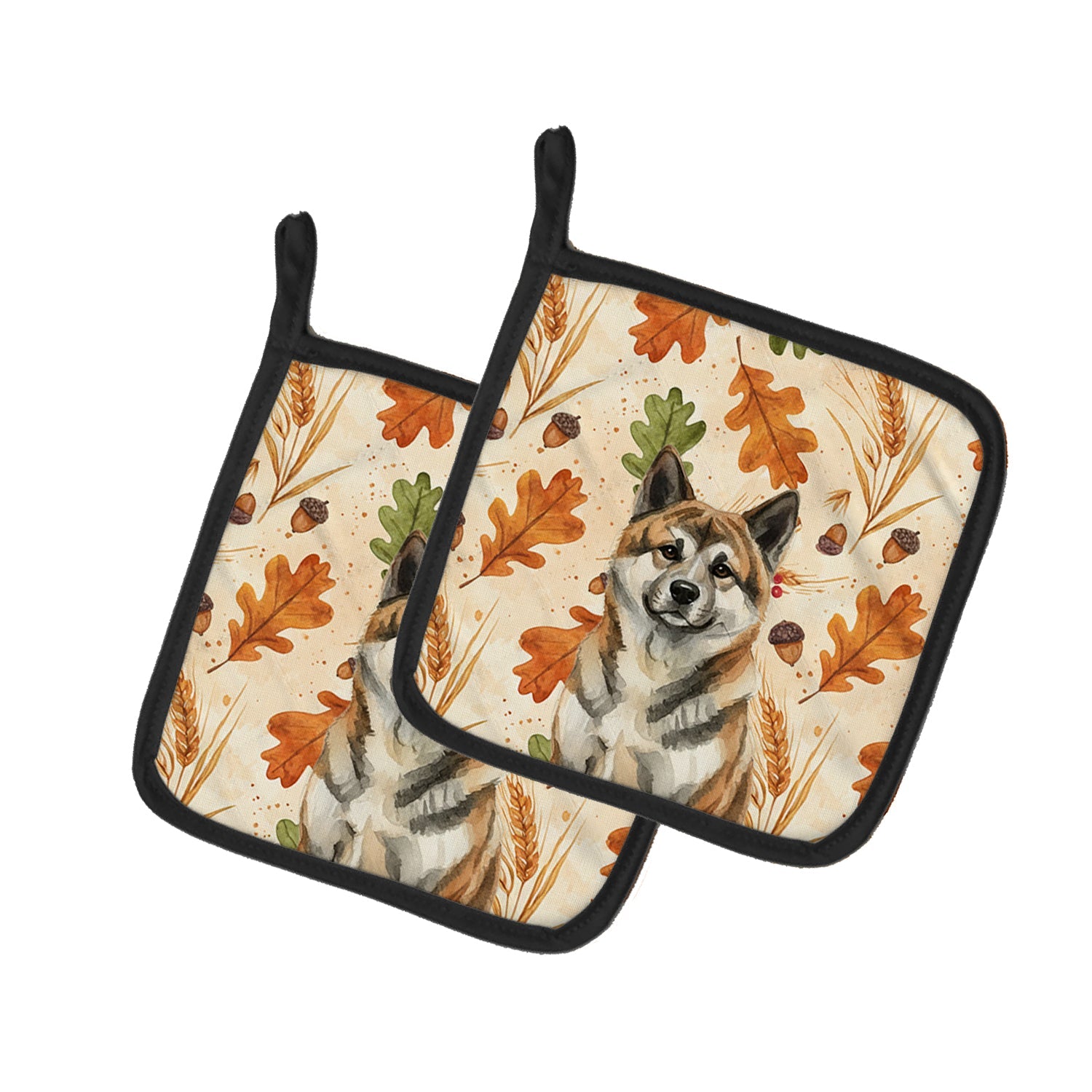 Brindle Akita Heirloom Fall Pot Holder Set of 2 Heat Resistant Quilted Hot Pads 7.5 x 7.5 Inch, Insulated Kitchen Trivets for Cooking & Baking