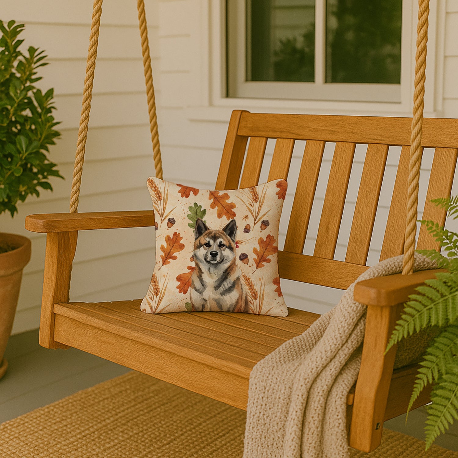 Brindle Akita Heirloom Fall Decorative Throw Pillow 14x14 Indoor Outdoor Accent Cushion, Fabric Cover with Insert for Sofa, Bed, Porch & Living Room