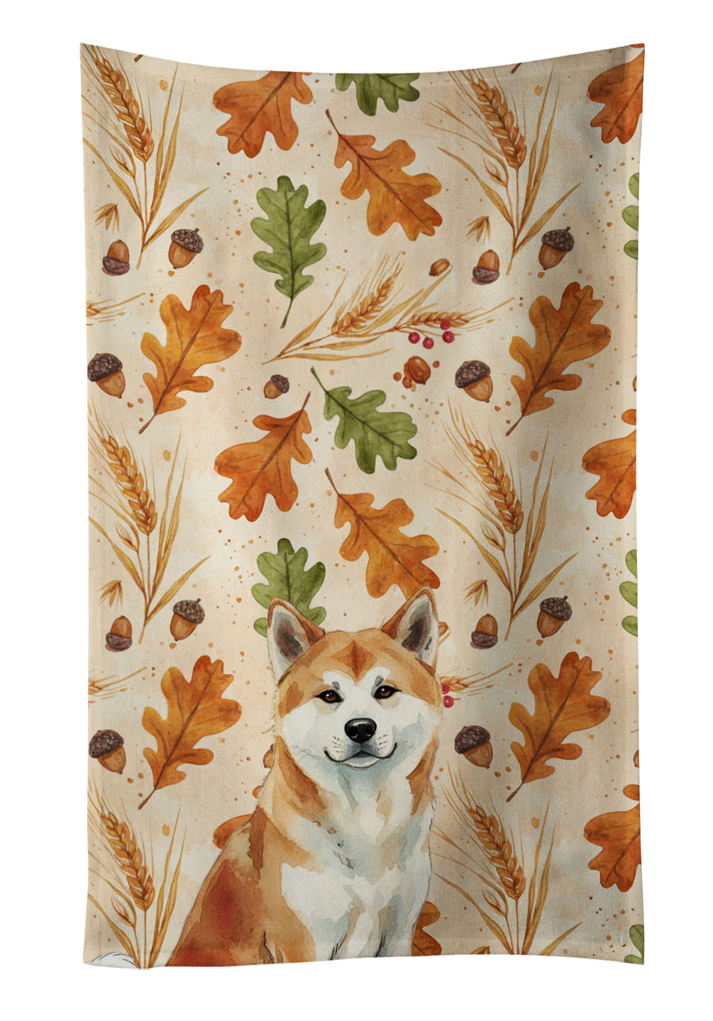 Red Akita Heirloom Fall Kitchen Towel Velour Plush Front and Cotton Loop Back Machine Washable