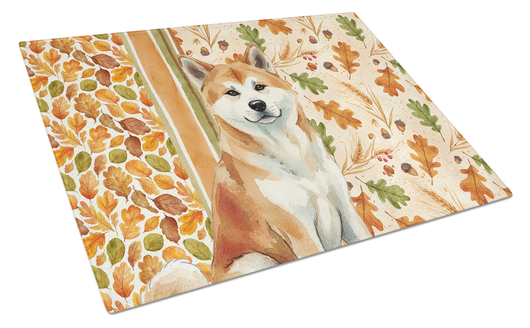Red Akita Heirloom Fall Cutting Board Tempered Glass Kitchen Cutting Surface, Heat Resistant Chopping, Non-Slip Feet, Food Prep & Serving