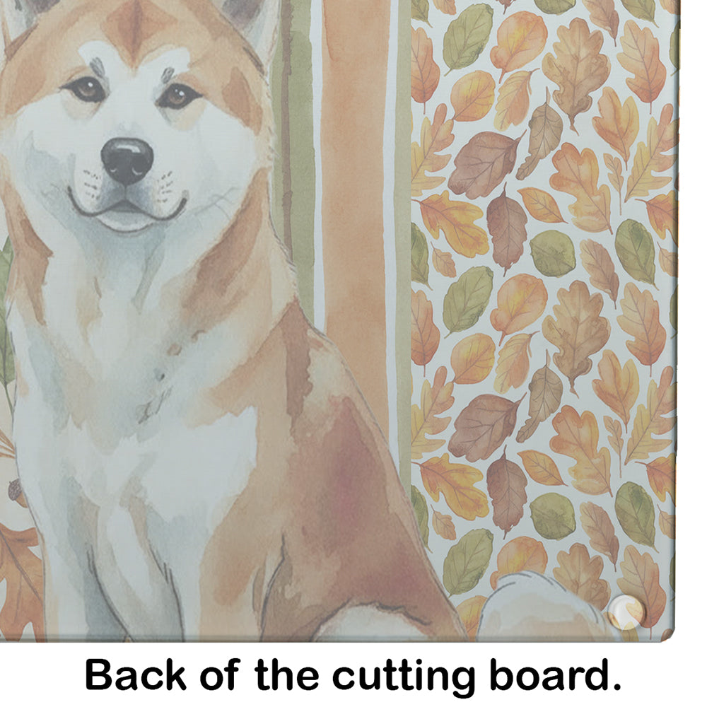 Red Akita Heirloom Fall Cutting Board Tempered Glass Kitchen Cutting Surface, Heat Resistant Chopping, Non-Slip Feet, Food Prep & Serving