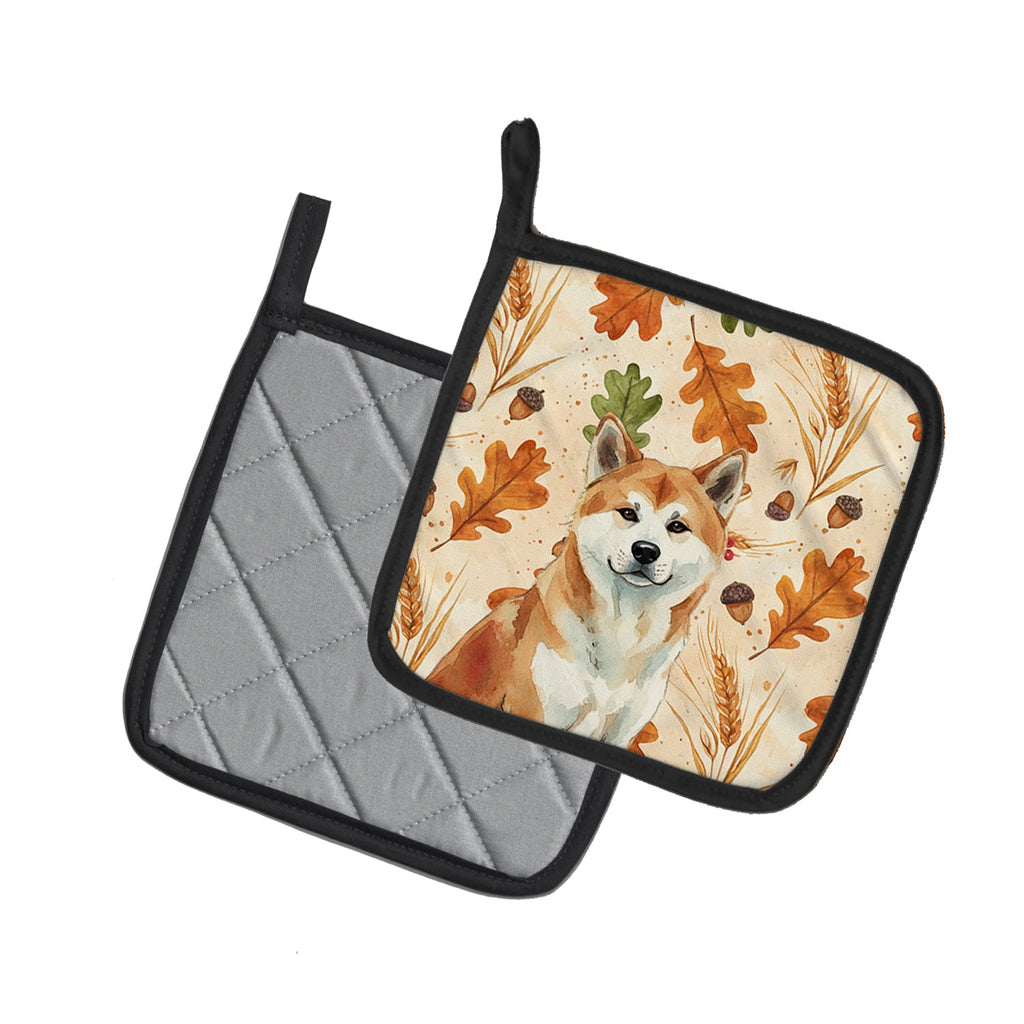 Red Akita Heirloom Fall Pot Holder Set of 2 Heat Resistant Quilted Hot Pads 7.5 x 7.5 Inch, Insulated Kitchen Trivets for Cooking & Baking