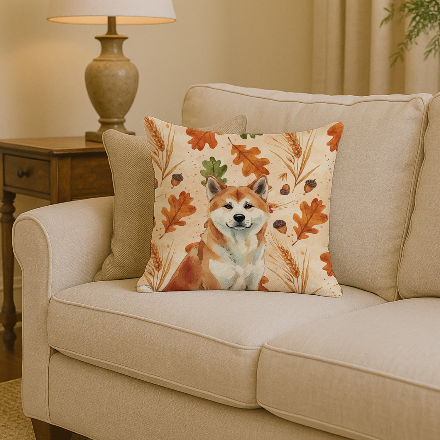 Red Akita Heirloom Fall Decorative Throw Pillow 14x14 Indoor Outdoor Accent Cushion, Fabric Cover with Insert for Sofa, Bed, Porch & Living Room