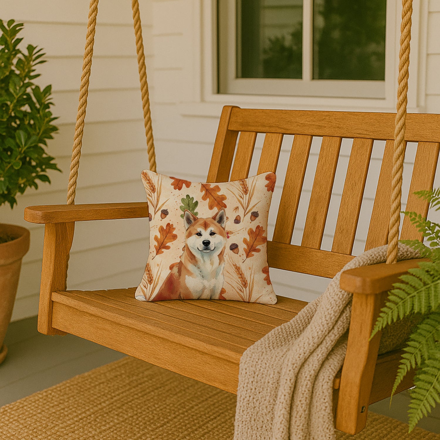 Red Akita Heirloom Fall Decorative Throw Pillow 14x14 Indoor Outdoor Accent Cushion, Fabric Cover with Insert for Sofa, Bed, Porch & Living Room
