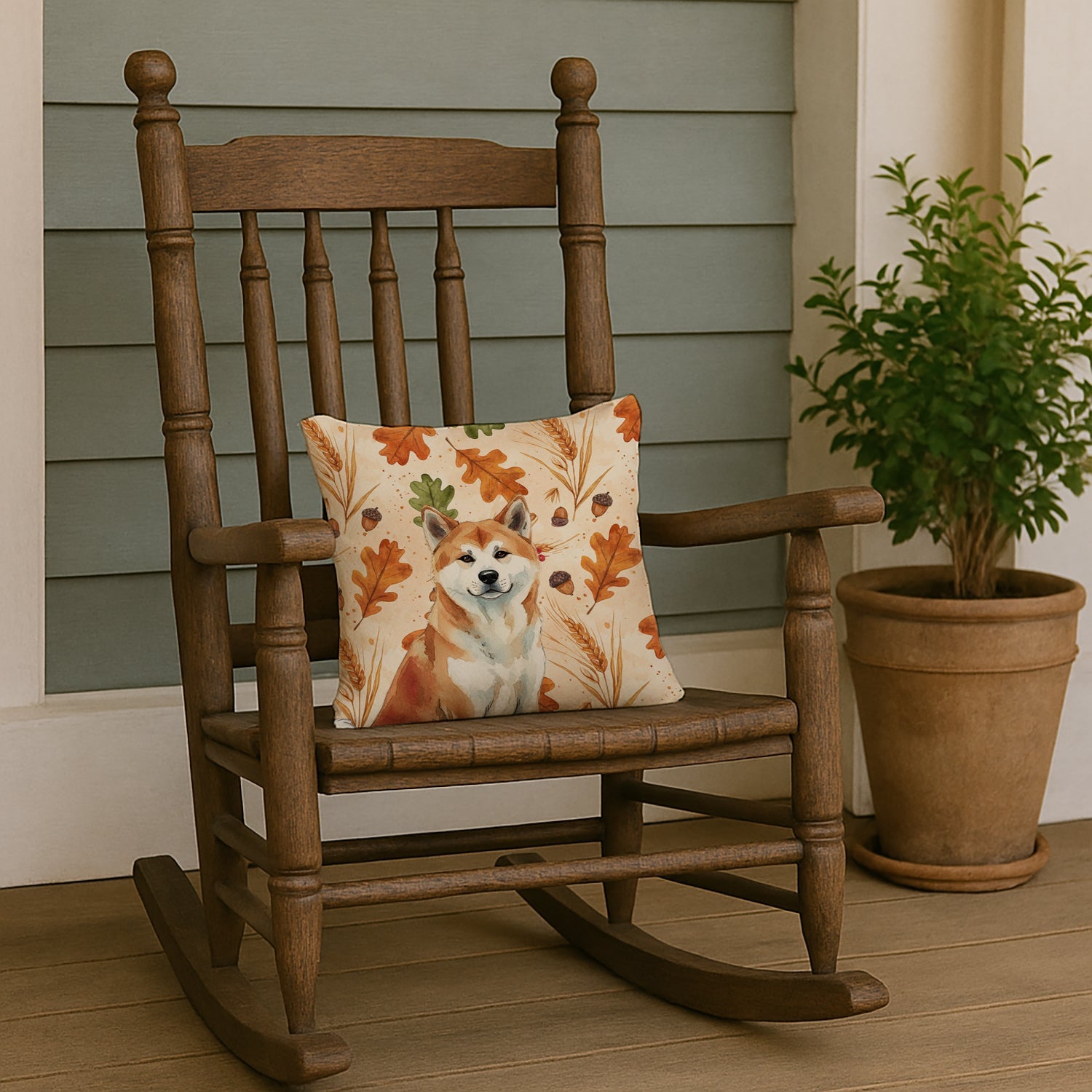 Red Akita Heirloom Fall Decorative Throw Pillow 14x14 Indoor Outdoor Accent Cushion, Fabric Cover with Insert for Sofa, Bed, Porch & Living Room