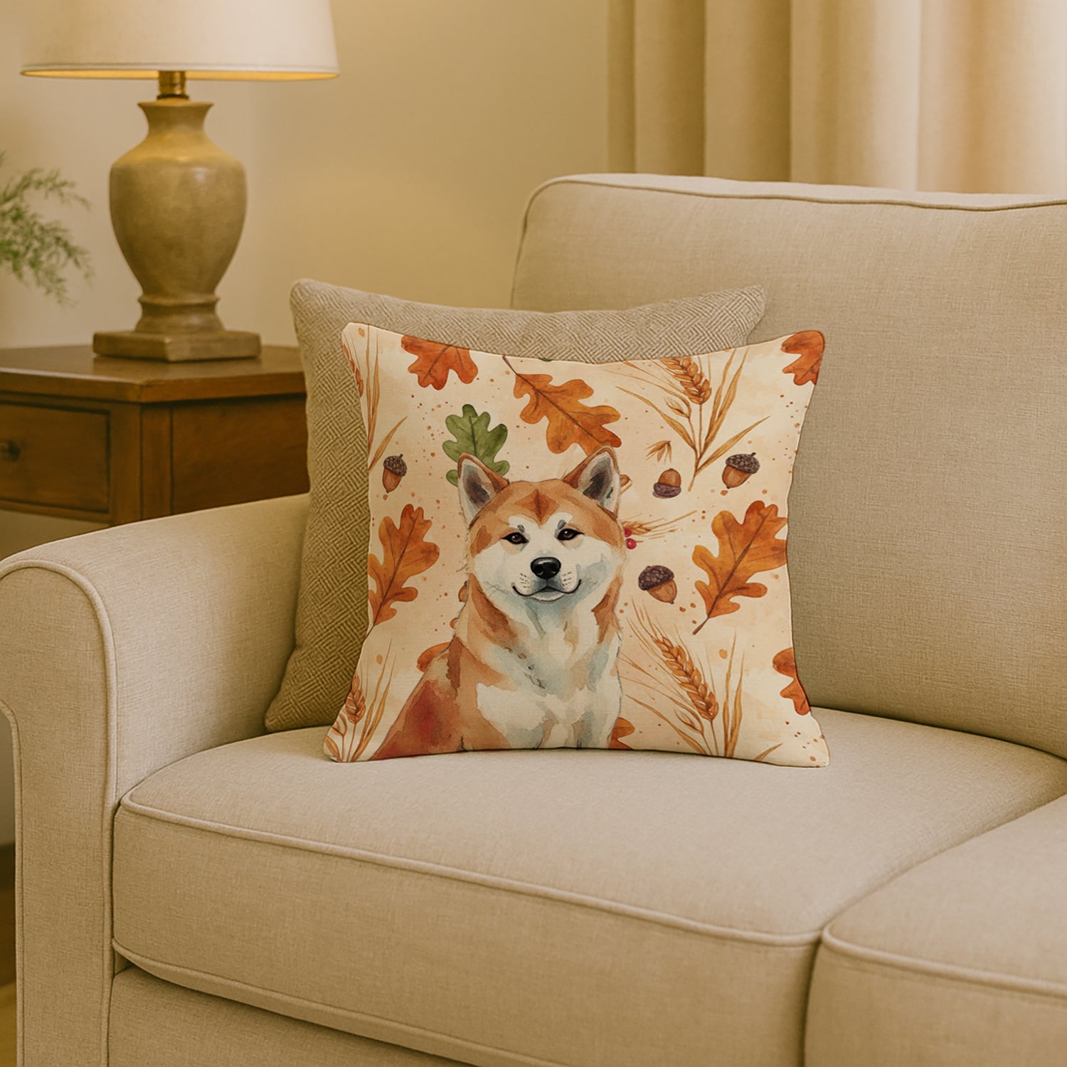 Red Akita Heirloom Fall Decorative Throw Pillow 18x18 Indoor Outdoor Accent Cushion, Fabric Cover with Insert for Sofa, Bed, Porch & Living Room