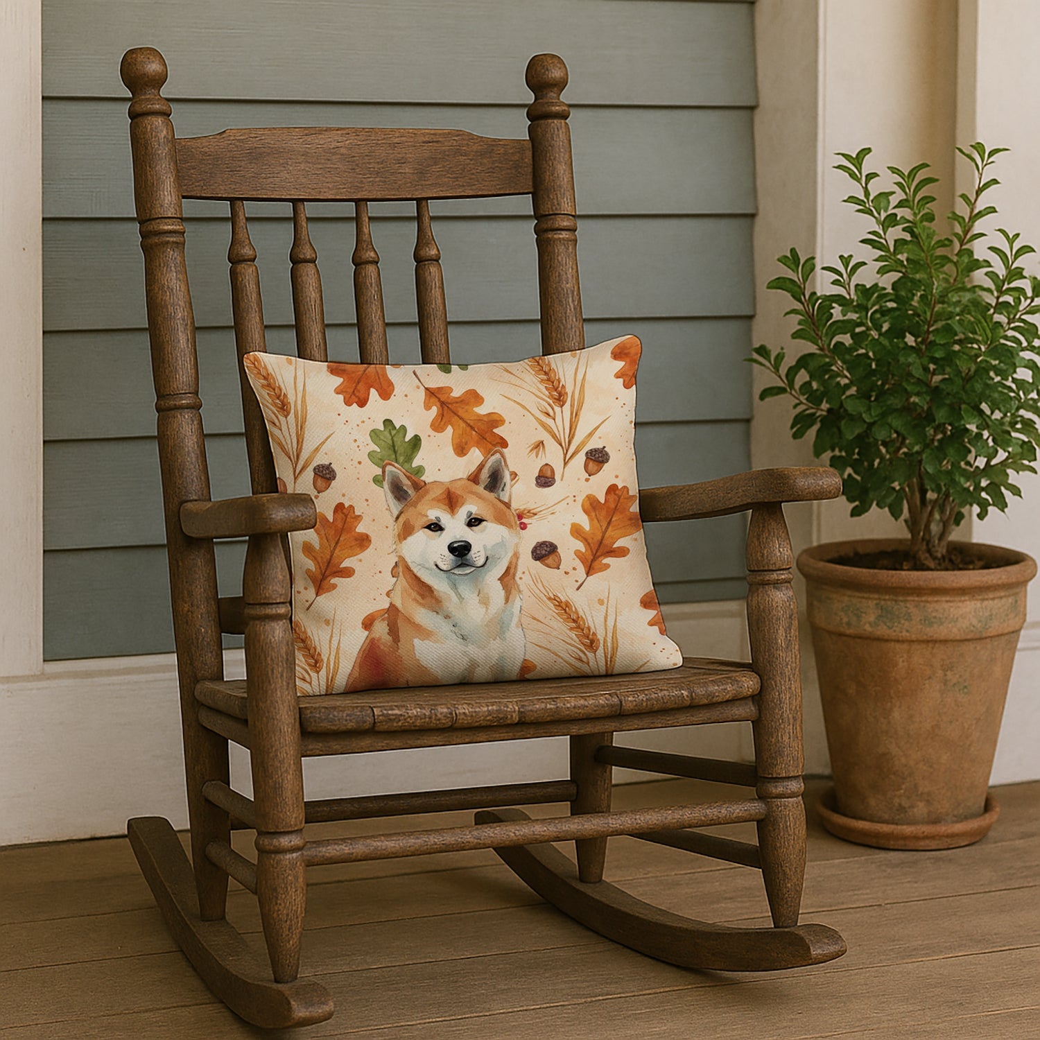 Red Akita Heirloom Fall Decorative Throw Pillow 18x18 Indoor Outdoor Accent Cushion, Fabric Cover with Insert for Sofa, Bed, Porch & Living Room