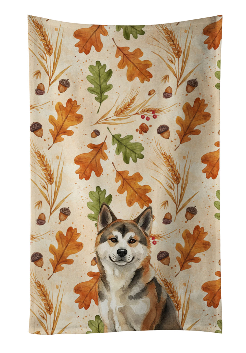 Sesame Akita Heirloom Fall Kitchen Towel Velour Plush Front and Cotton Loop Back Machine Washable