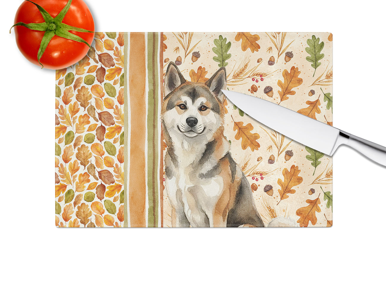Sesame Akita Heirloom Fall Cutting Board Tempered Glass Kitchen Cutting Surface, Heat Resistant Chopping, Non-Slip Feet, Food Prep & Serving