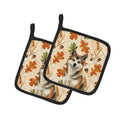 Sesame Akita Heirloom Fall Pot Holder Set of 2 Heat Resistant Quilted Hot Pads 7.5 x 7.5 Inch, Insulated Kitchen Trivets for Cooking & Baking