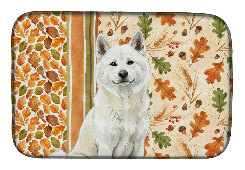 White Akita Heirloom Fall Dish Drying Mat Absorbent Dish Drying Mat Pad for Kitchen Counter Dish Drainer Mat for Countertop, 14 x 21", Multicolor