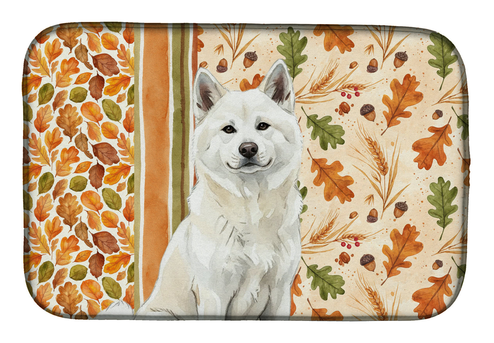 White Akita Heirloom Fall Dish Drying Mat Absorbent Dish Drying Mat Pad for Kitchen Counter Dish Drainer Mat for Countertop, 14 x 21", Multicolor