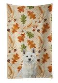 White Akita Heirloom Fall Kitchen Towel Velour Plush Front and Cotton Loop Back Machine Washable