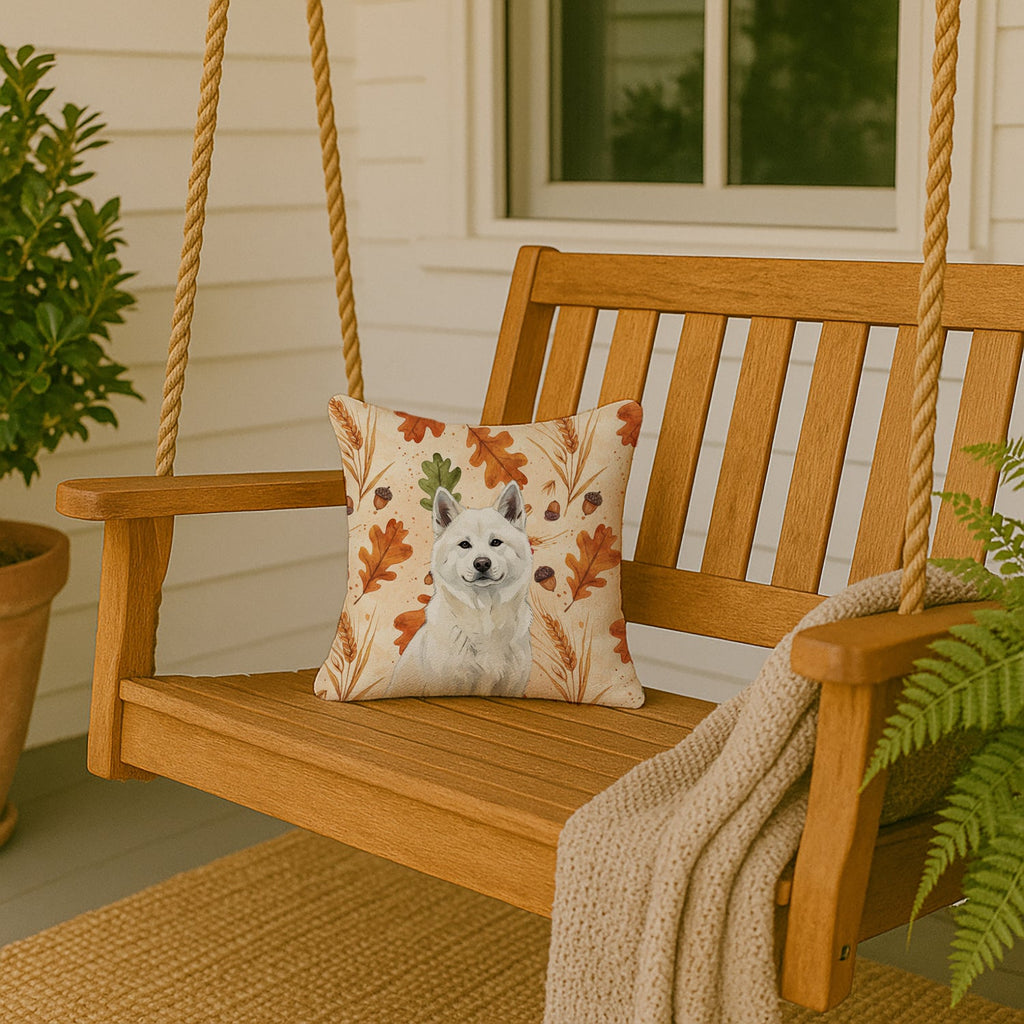 White Akita Heirloom Fall Decorative Throw Pillow 14x14 Indoor Outdoor Accent Cushion, Fabric Cover with Insert for Sofa, Bed, Porch & Living Room