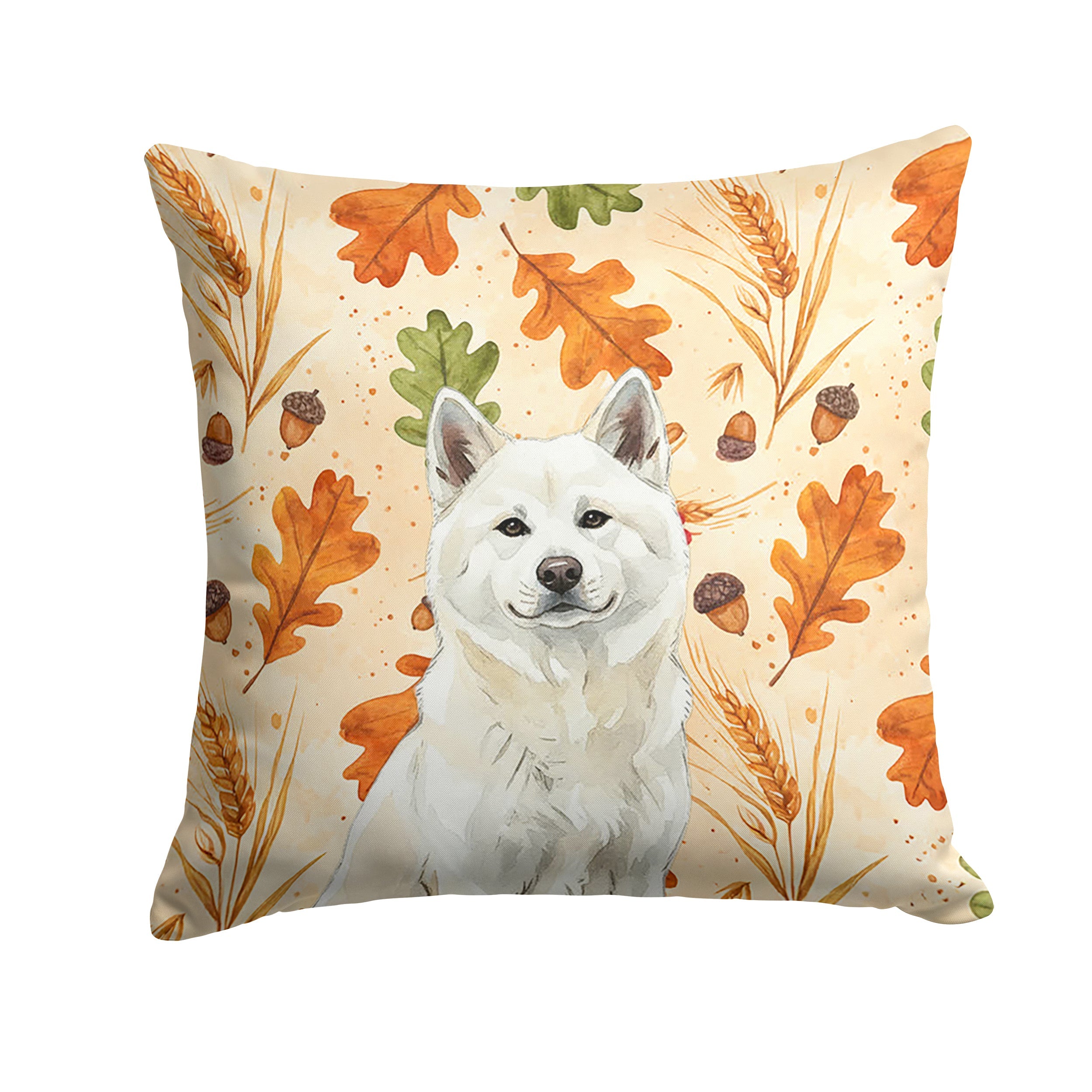 White Akita Heirloom Fall Decorative Throw Pillow 18x18 Indoor Outdoor Accent Cushion, Fabric Cover with Insert for Sofa, Bed, Porch & Living Room
