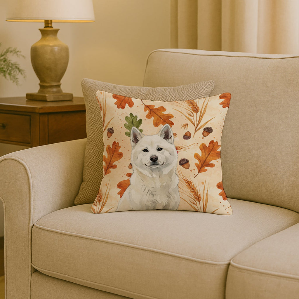White Akita Heirloom Fall Decorative Throw Pillow 18x18 Indoor Outdoor Accent Cushion, Fabric Cover with Insert for Sofa, Bed, Porch & Living Room