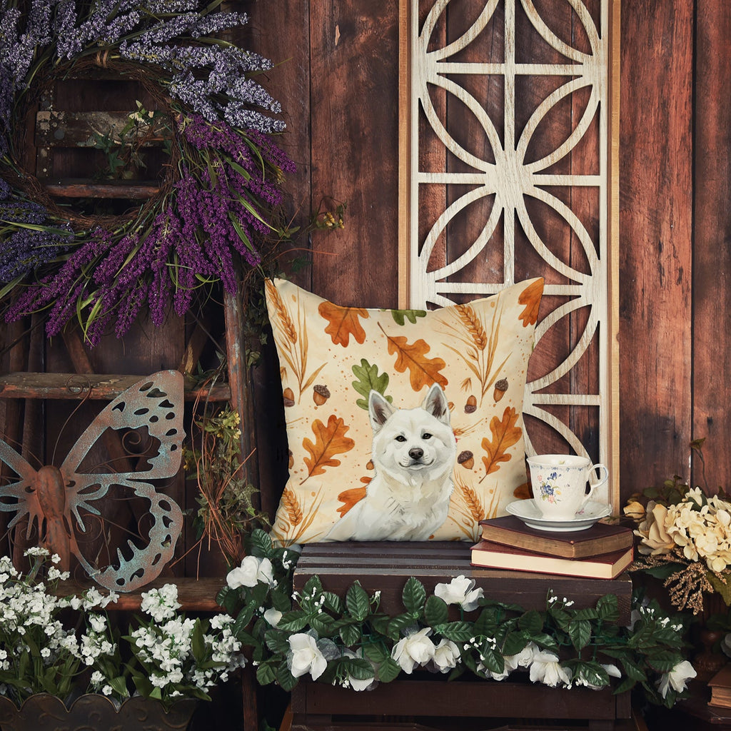 White Akita Heirloom Fall Decorative Throw Pillow 18x18 Indoor Outdoor Accent Cushion, Fabric Cover with Insert for Sofa, Bed, Porch & Living Room