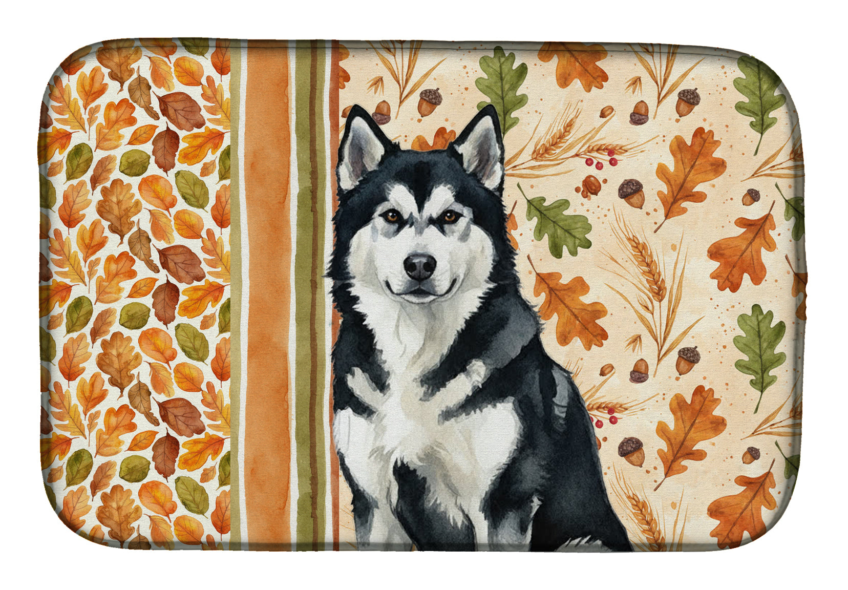 Black and White Alaskan Malamute Heirloom Fall Dish Drying Mat Absorbent Dish Drying Mat Pad for Kitchen Counter Dish Drainer Mat for Countertop, 14 x 21", Multicolor