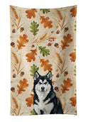 Black and White Alaskan Malamute Heirloom Fall Kitchen Towel Velour Plush Front and Cotton Loop Back Machine Washable