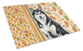 Black and White Alaskan Malamute Heirloom Fall Cutting Board Tempered Glass Kitchen Cutting Surface, Heat Resistant Chopping, Non-Slip Feet, Food Prep & Serving