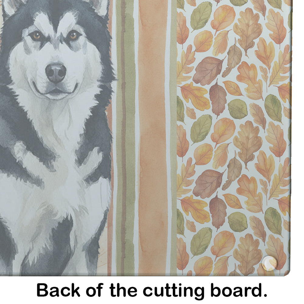 Black and White Alaskan Malamute Heirloom Fall Cutting Board Tempered Glass Kitchen Cutting Surface, Heat Resistant Chopping, Non-Slip Feet, Food Prep & Serving