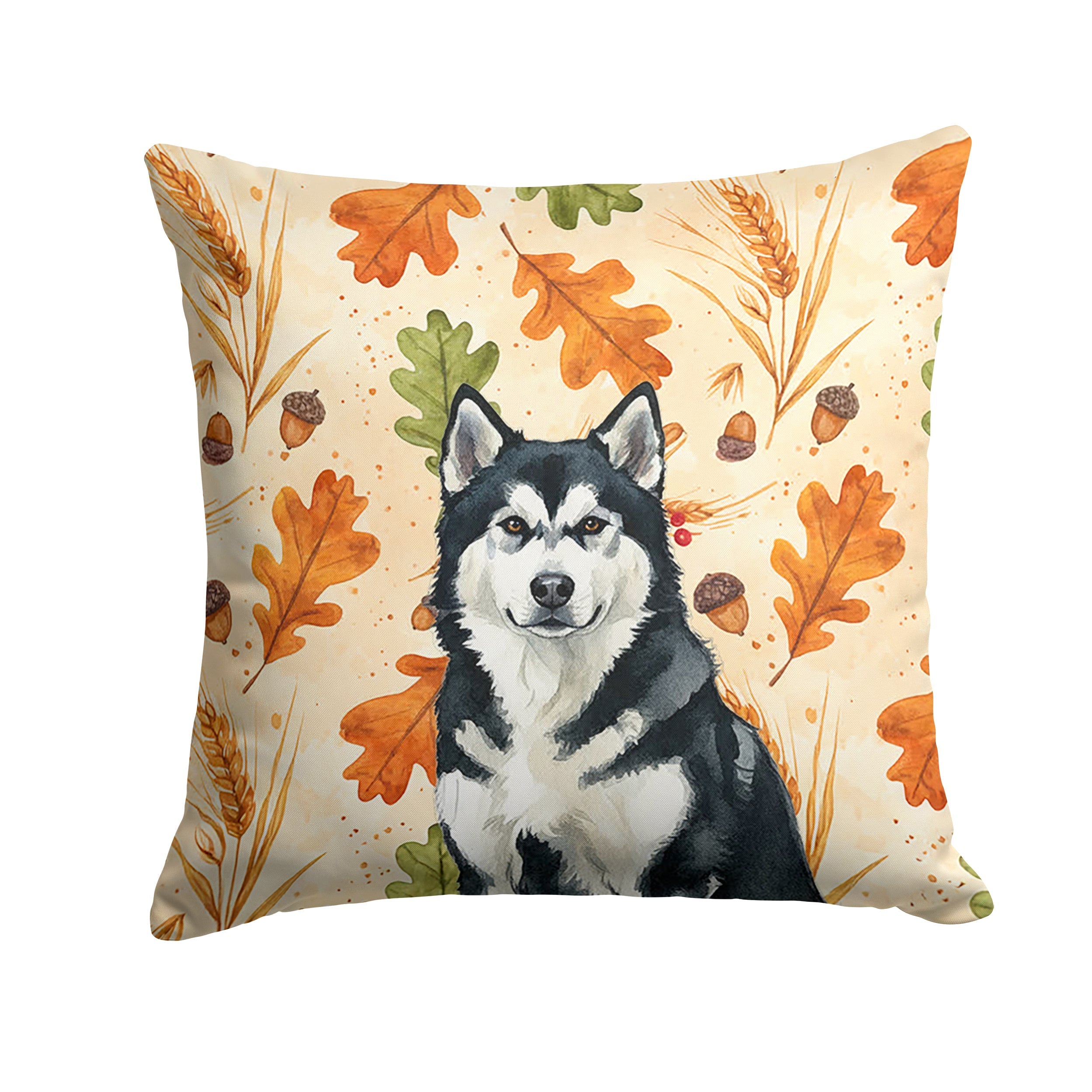 Black and White Alaskan Malamute Heirloom Fall Decorative Throw Pillow 14x14 Indoor Outdoor Accent Cushion, Fabric Cover with Insert for Sofa, Bed, Porch & Living Room