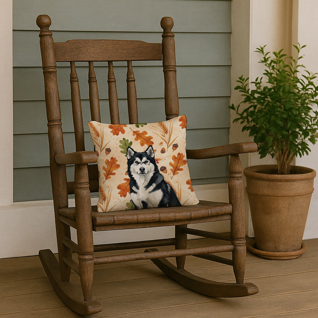 Black and White Alaskan Malamute Heirloom Fall Decorative Throw Pillow 14x14 Indoor Outdoor Accent Cushion, Fabric Cover with Insert for Sofa, Bed, Porch & Living Room