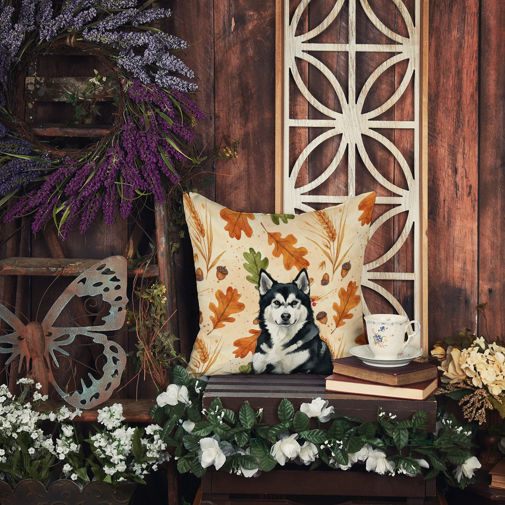 Black and White Alaskan Malamute Heirloom Fall Decorative Throw Pillow 14x14 Indoor Outdoor Accent Cushion, Fabric Cover with Insert for Sofa, Bed, Porch & Living Room