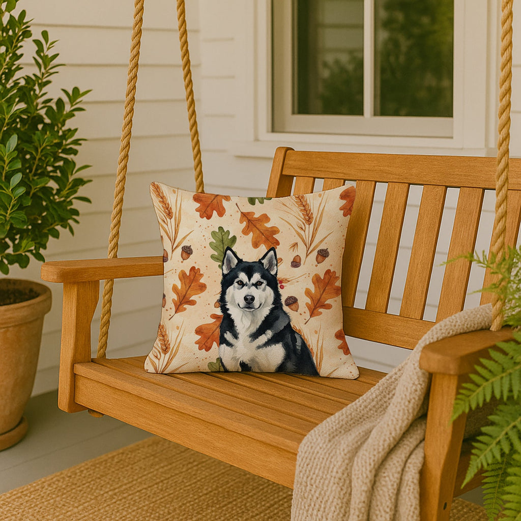 Black and White Alaskan Malamute Heirloom Fall Decorative Throw Pillow 18x18 Indoor Outdoor Accent Cushion, Fabric Cover with Insert for Sofa, Bed, Porch & Living Room