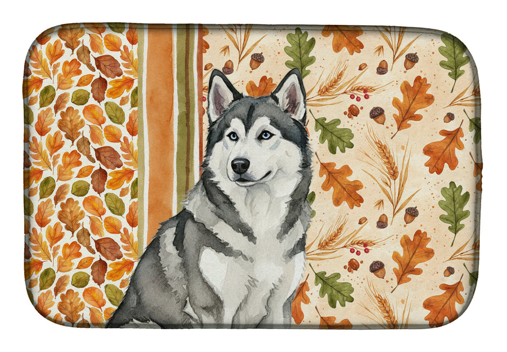 Gray and White Alaskan Malamute Heirloom Fall Dish Drying Mat Absorbent Dish Drying Mat Pad for Kitchen Counter Dish Drainer Mat for Countertop, 14 x 21", Multicolor