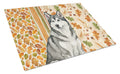 Gray and White Alaskan Malamute Heirloom Fall Cutting Board Tempered Glass Kitchen Cutting Surface, Heat Resistant Chopping, Non-Slip Feet, Food Prep & Serving