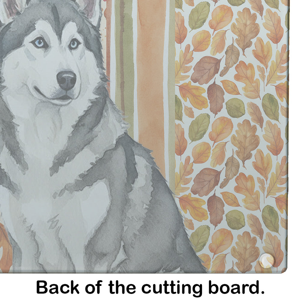 Gray and White Alaskan Malamute Heirloom Fall Cutting Board Tempered Glass Kitchen Cutting Surface, Heat Resistant Chopping, Non-Slip Feet, Food Prep & Serving