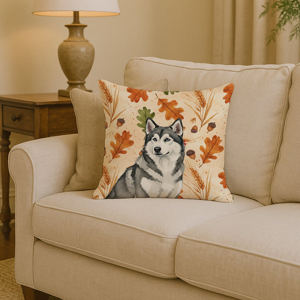Gray and White Alaskan Malamute Heirloom Fall Decorative Throw Pillow 14x14 Indoor Outdoor Accent Cushion, Fabric Cover with Insert for Sofa, Bed, Porch & Living Room