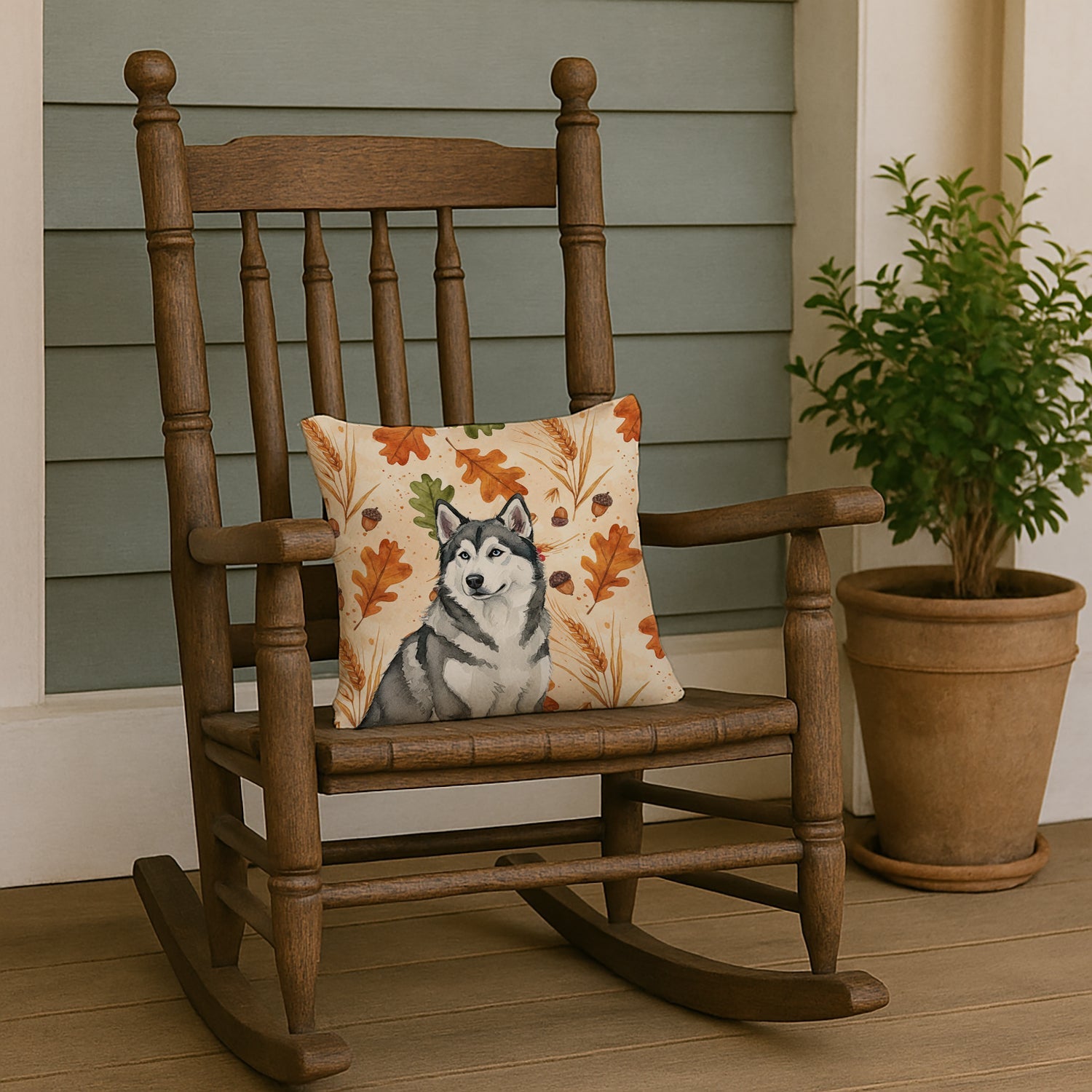 Gray and White Alaskan Malamute Heirloom Fall Decorative Throw Pillow 14x14 Indoor Outdoor Accent Cushion, Fabric Cover with Insert for Sofa, Bed, Porch & Living Room