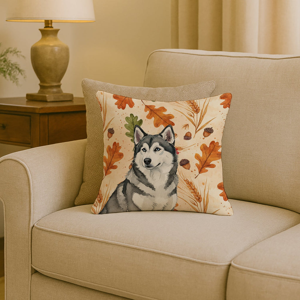 Gray and White Alaskan Malamute Heirloom Fall Decorative Throw Pillow 18x18 Indoor Outdoor Accent Cushion, Fabric Cover with Insert for Sofa, Bed, Porch & Living Room