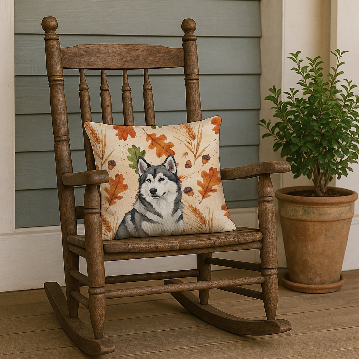 Gray and White Alaskan Malamute Heirloom Fall Decorative Throw Pillow 18x18 Indoor Outdoor Accent Cushion, Fabric Cover with Insert for Sofa, Bed, Porch & Living Room