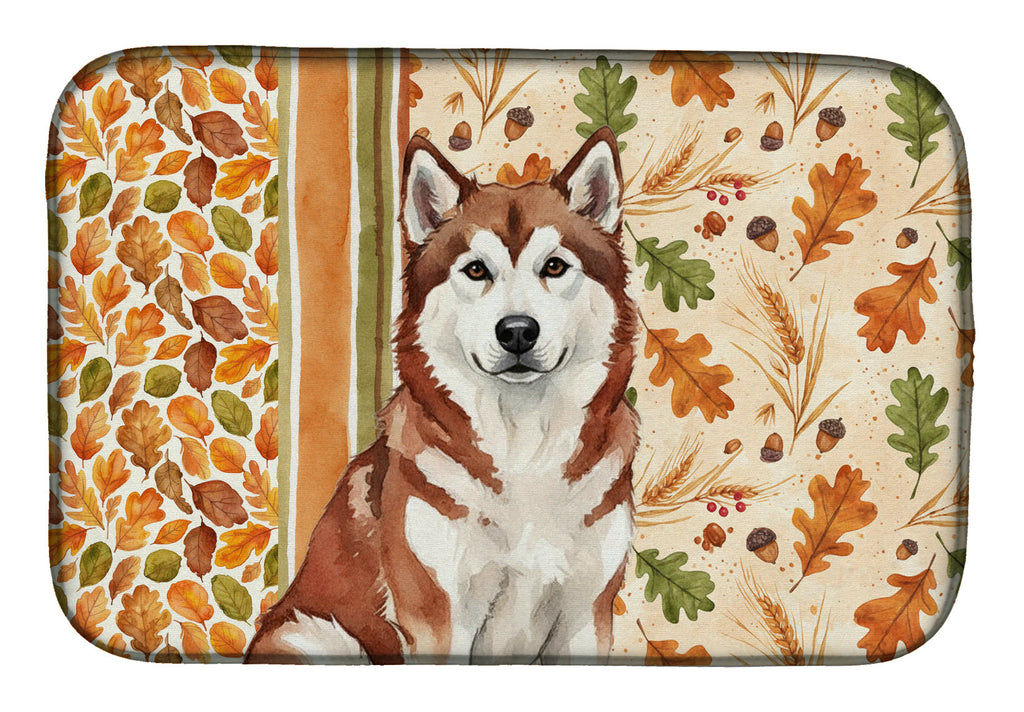 Red and White Alaskan Malamute Heirloom Fall Dish Drying Mat Absorbent Dish Drying Mat Pad for Kitchen Counter Dish Drainer Mat for Countertop, 14 x 21", Multicolor