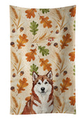 Red and White Alaskan Malamute Heirloom Fall Kitchen Towel Velour Plush Front and Cotton Loop Back Machine Washable