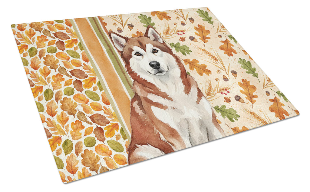 Red and White Alaskan Malamute Heirloom Fall Cutting Board Tempered Glass Kitchen Cutting Surface, Heat Resistant Chopping, Non-Slip Feet, Food Prep & Serving