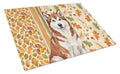 Red and White Alaskan Malamute Heirloom Fall Cutting Board Tempered Glass Kitchen Cutting Surface, Heat Resistant Chopping, Non-Slip Feet, Food Prep & Serving