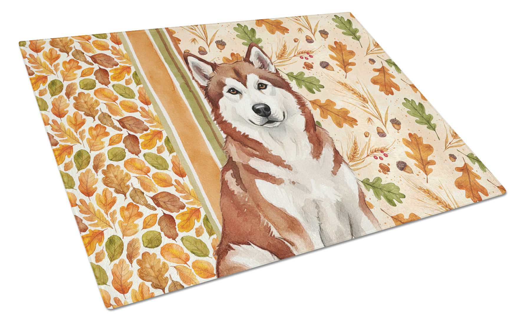 Red and White Alaskan Malamute Heirloom Fall Cutting Board Tempered Glass Kitchen Cutting Surface, Heat Resistant Chopping, Non-Slip Feet, Food Prep & Serving
