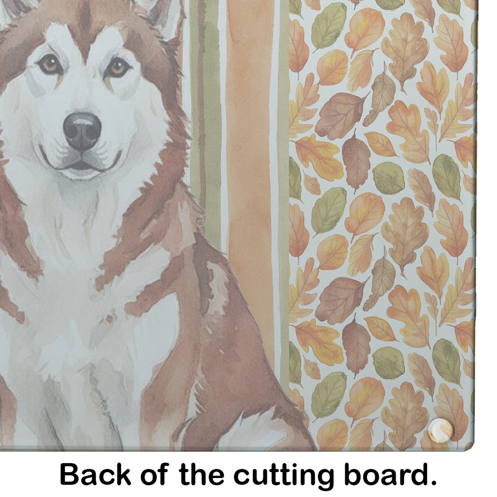 Red and White Alaskan Malamute Heirloom Fall Cutting Board Tempered Glass Kitchen Cutting Surface, Heat Resistant Chopping, Non-Slip Feet, Food Prep & Serving