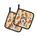 Red and White Alaskan Malamute Heirloom Fall Pot Holder Set of 2 Heat Resistant Quilted Hot Pads 7.5 x 7.5 Inch, Insulated Kitchen Trivets for Cooking & Baking
