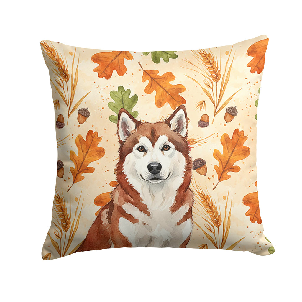 Red and White Alaskan Malamute Heirloom Fall Decorative Throw Pillow 14x14 Indoor Outdoor Accent Cushion, Fabric Cover with Insert for Sofa, Bed, Porch & Living Room