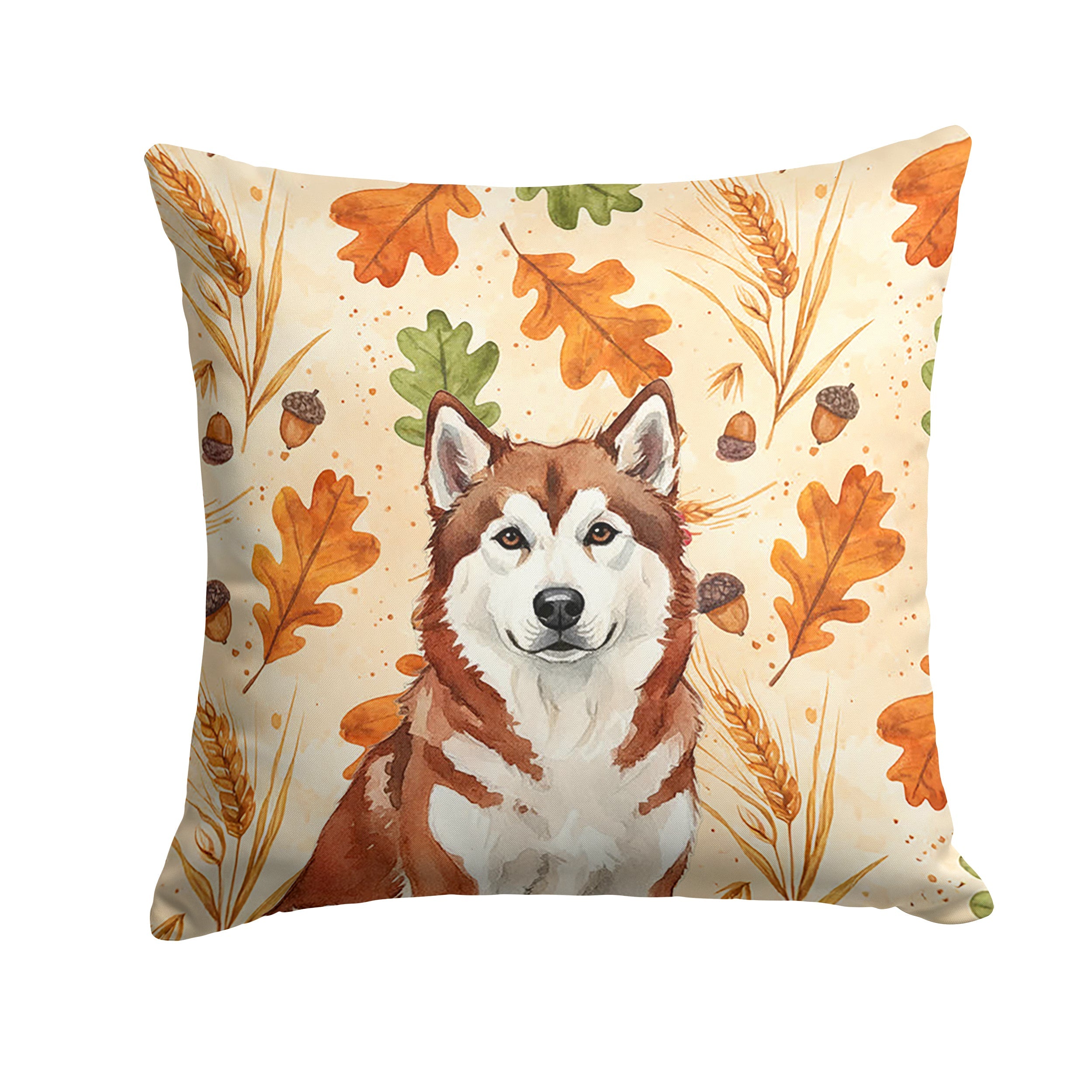 Red and White Alaskan Malamute Heirloom Fall Decorative Throw Pillow 18x18 Indoor Outdoor Accent Cushion, Fabric Cover with Insert for Sofa, Bed, Porch & Living Room
